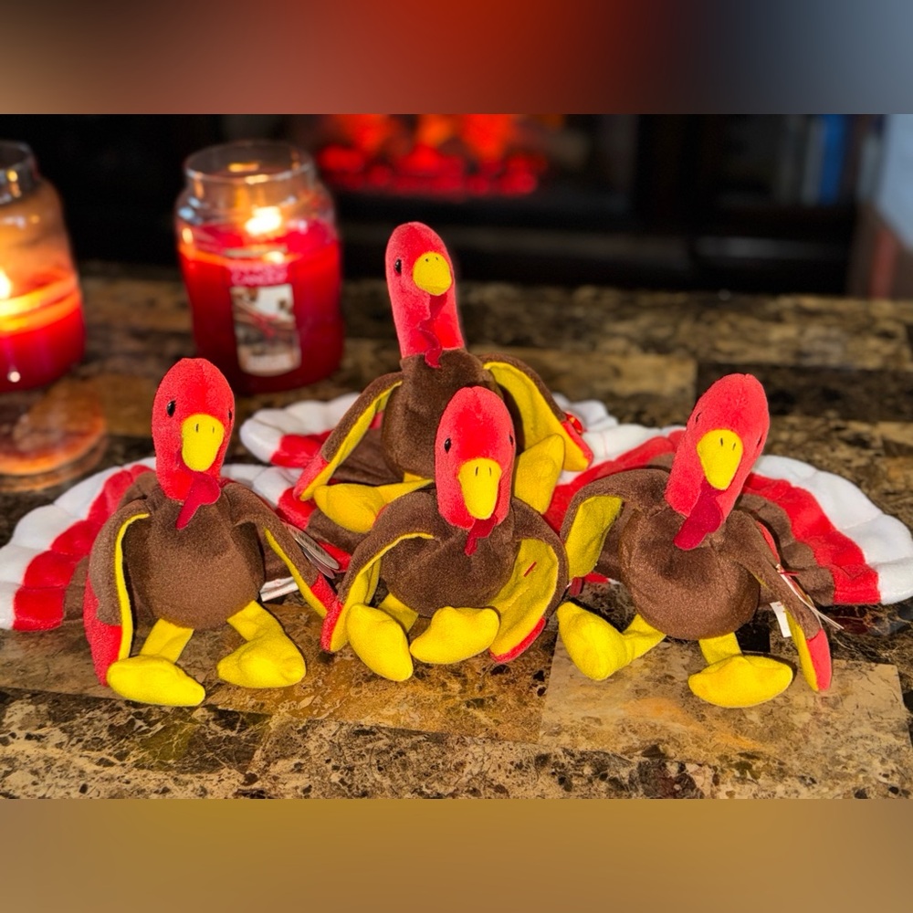 🦃 TY Beanie Babies Gobbles Turkey Lot of 4 | 1996 | Holiday Plush